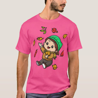 秋の漫画にかわいい女の子 Tシャツ