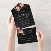 秋の濃いムーディフローラ燃えオレンジ結婚ズ オールインワン招待状 (貼ってはがせる)