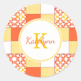 秋の濃淡キルトパターン ラウンドシール