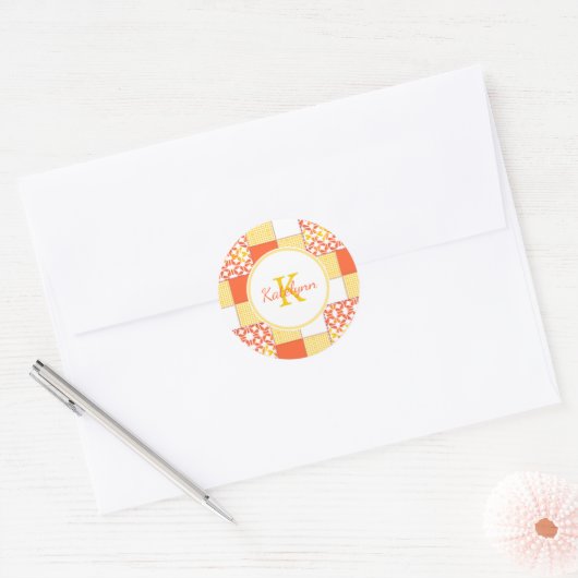 秋の濃淡キルトパターン ラウンドシール (封筒)