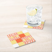 秋の濃淡キルトブロックパターン スクエアペーパーコースター (インサイチュ)