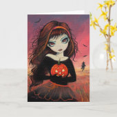 秋の火のハロウィンの挨拶状 カード (黄色い花)