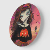 秋の火ハロウィンアートクロック ラージ壁時計 (傾斜)