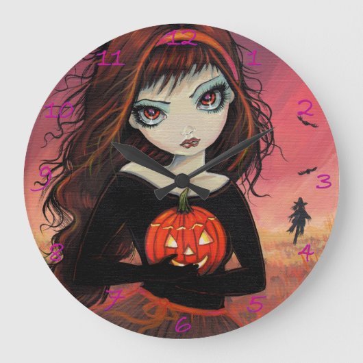 秋の火ハロウィンアートクロック ラージ壁時計 (正面)