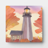 秋の灯台 | 秋の紅葉の水彩画 フォトプラーク (正面)