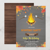 秋の焚き火キャンプをテーマにしたパーティー 招待状 (正面/裏面)