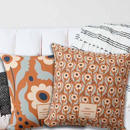 秋の焦げオレンジの卵の花名前をカスタムする クッション