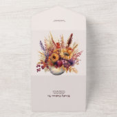 秋の焼きオレンジ色の水彩パンパス草の結婚式 オールインワン招待状 (外側)