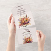 秋の焼きオレンジ色の水彩パンパス草の結婚式 オールインワン招待状 (貼ってはがせる)