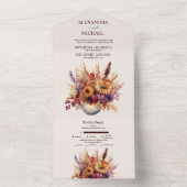 秋の焼きオレンジ色の水彩パンパス草の結婚式 オールインワン招待状 (内側)