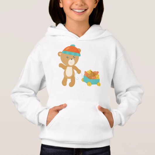 秋の熊，かわいい熊，帽子をかぶった熊，葉 (正面)