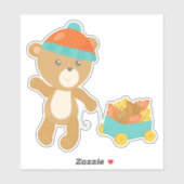 秋の熊,かわいい熊,帽子をかぶった熊,葉 シール (シート)