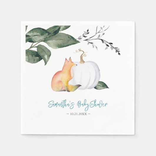 秋の熱帯キツネとホワイトカボチャナプキン スタンダードカクテルナプキン (正面)