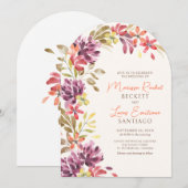 秋の熱帯フローラ抽象芸術結婚アーチ 招待状 (正面/裏面)