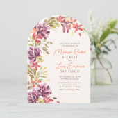 秋の熱帯フローラ抽象芸術結婚アーチ 招待状 (スタンド正面)