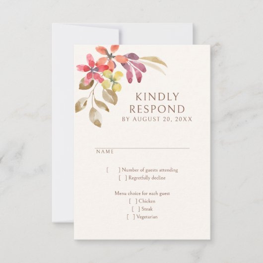 秋の熱帯フローラ結婚抽象芸術 出欠カード (正面)