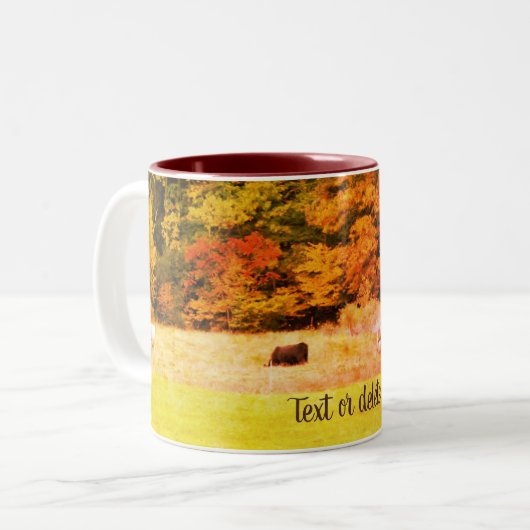 秋の牛フィールド自然アーパーソナライズされたト ツートーンマグカップ (正面左)