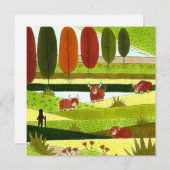 秋の牧場でハイランド牛 (正面/裏面)