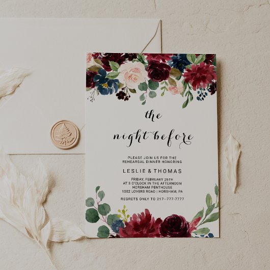 秋の牧歌的な鮮やかなバーガンディ 前夜祭 招待状