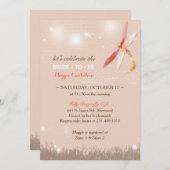 秋の牧草地ドラゴンフライベージュブライダルシャワー 招待状 (正面/裏面)