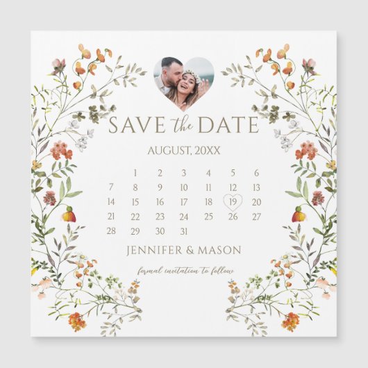 秋の牧草花の日付写真マグネットを保存 (正面)