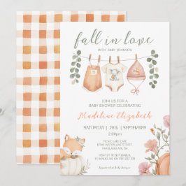 秋の物干しスタンド ベビーシャワー Fall In Love 招待状