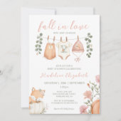 秋の物干しロープ ベビーシャワー Fall In Love 招待状 (正面)