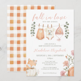 秋の物干しロープ ベビーシャワー Fall In Love 招待状