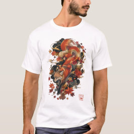 秋の狐の日本神話デザイン Tシャツ