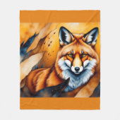秋の狐の絵 フリースブランケット (正面)