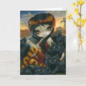 「秋の猫ちゃん」グリーティングカード カード (黄色い花)