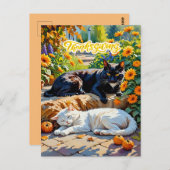 秋の猫とカボチャの庭の風景 ポストカード (正面/裏面)