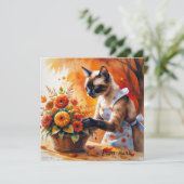 秋の猫と花 – 秋シーズングリーティング シーズンカード (スタンド正面)