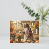 秋の猫と花 – 秋シーズングリーティング シーズンポストカード (スタンド正面)