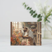 秋の猫と花 – 秋シーズングリーティング ポストカード (スタンド正面)