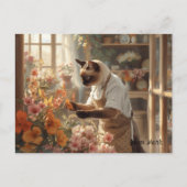 秋の猫と花 – 秋シーズングリーティング ポストカード (正面)