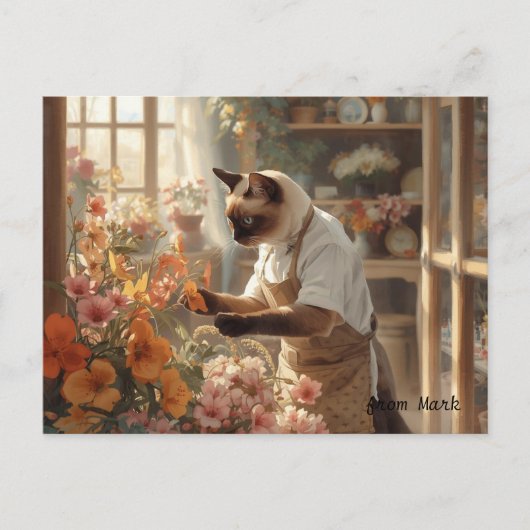 秋の猫と花 – 秋シーズングリーティング ポストカード (正面)