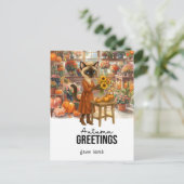 秋の猫と花 – 秋感謝祭 シーズンポストカード (スタンド正面)