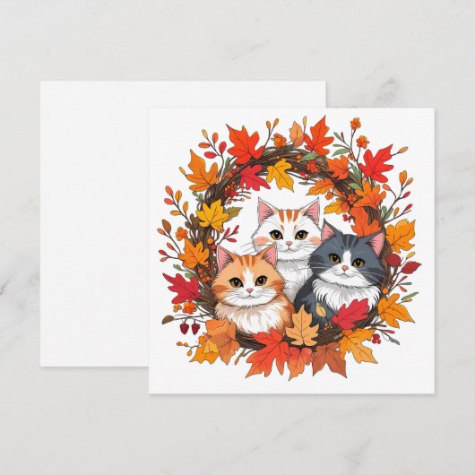 秋の猫のリース 招待状 (正面/裏面)
