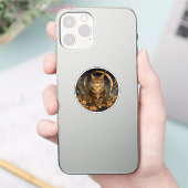 秋の猫の月と金色の花 シール (スマートフォン)
