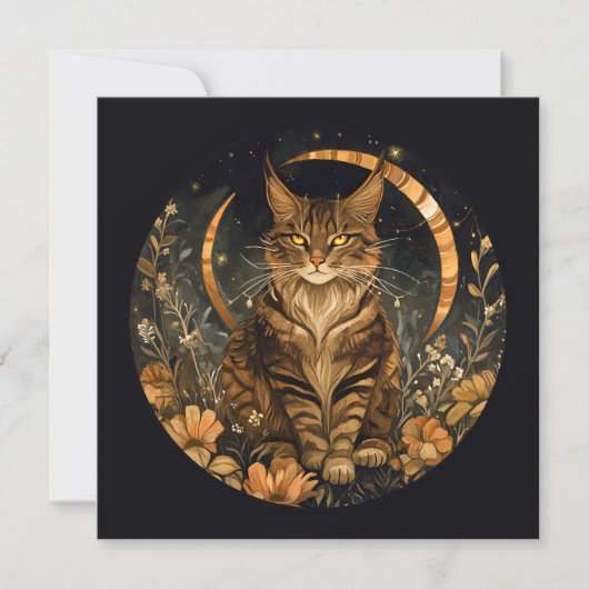 秋の猫の月と金色の花 招待状 (正面)