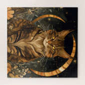 秋の猫の月と黄金の花 ジグソーパズル (横)