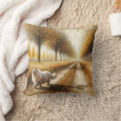 秋の猫の歩くダウンザダートロード クッション (ブランケット)