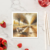秋の猫の歩くダウンザダートロード スタンダードカクテルナプキン (インサイチュ)