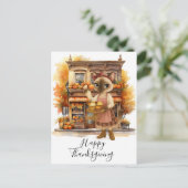 秋の猫ベーカリー感謝祭秋猫好き シーズンポストカード (スタンド正面)