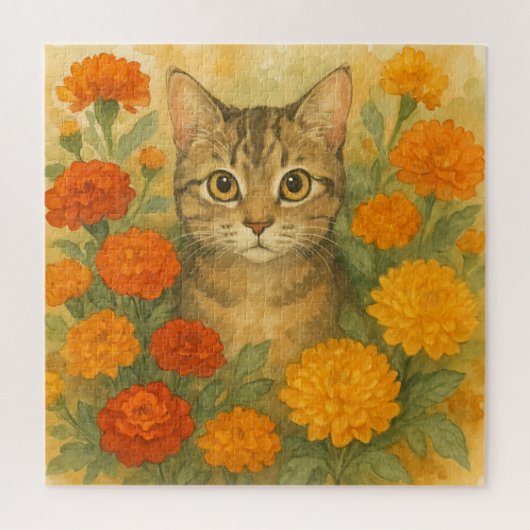 秋の猫花模様 ジグソーパズル (縦)