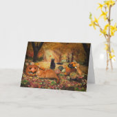 秋の猫 カード (黄色い花)