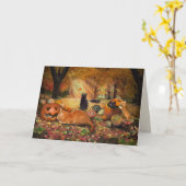 秋の猫 カード (黄色い花)