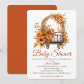秋の産着ひまわりニューボーンベビーシャワー 女の子 招待状 (正面/裏面)