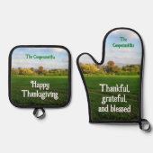 秋の田舎 – パーソナライズされた 鍋つかみ&鍋敷きセット (正面)